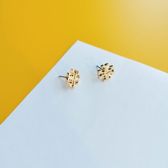 Kira Gold T-Logo Stud Earrings by Tory Burch - Picture 3 of 4